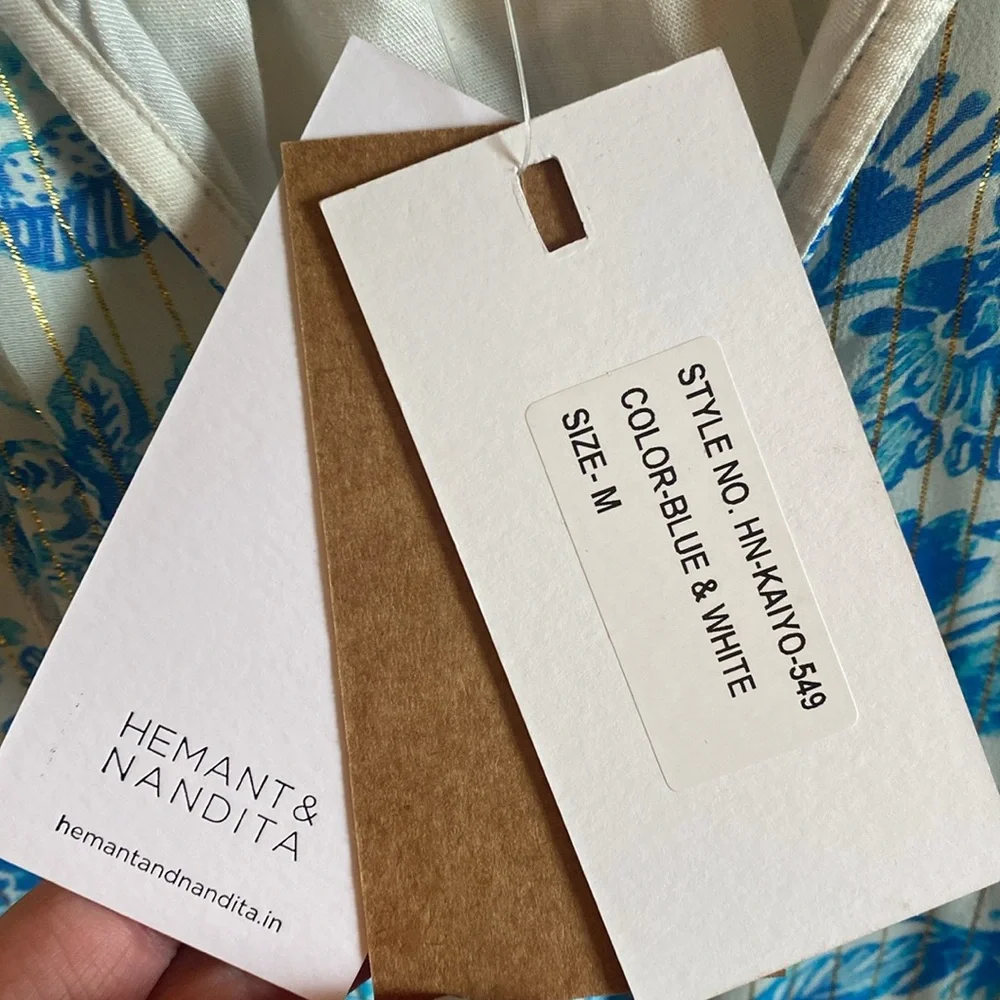 HEMANT & NANDITA Blue and White Ruffled Tiered Dress/NWT - Picture 3 of 12